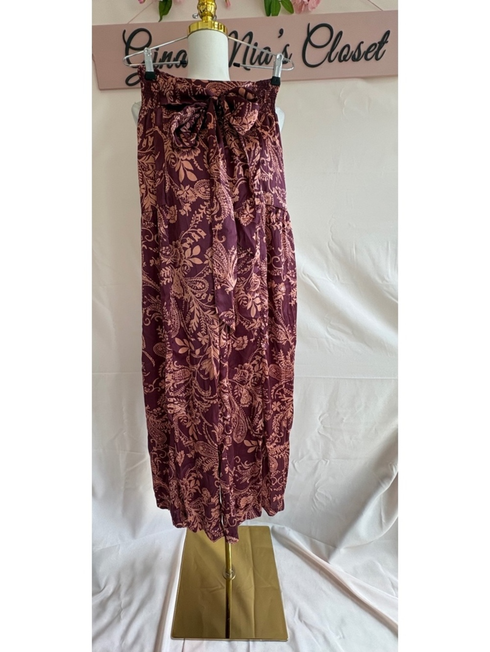 Mustard Seed Women's Floral Print Wide Leg Pants with Smocked Waist, Size Medium